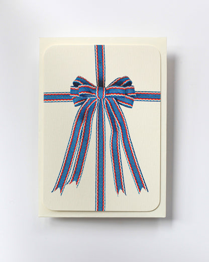 Blue, Red & White Bow Birthday Card