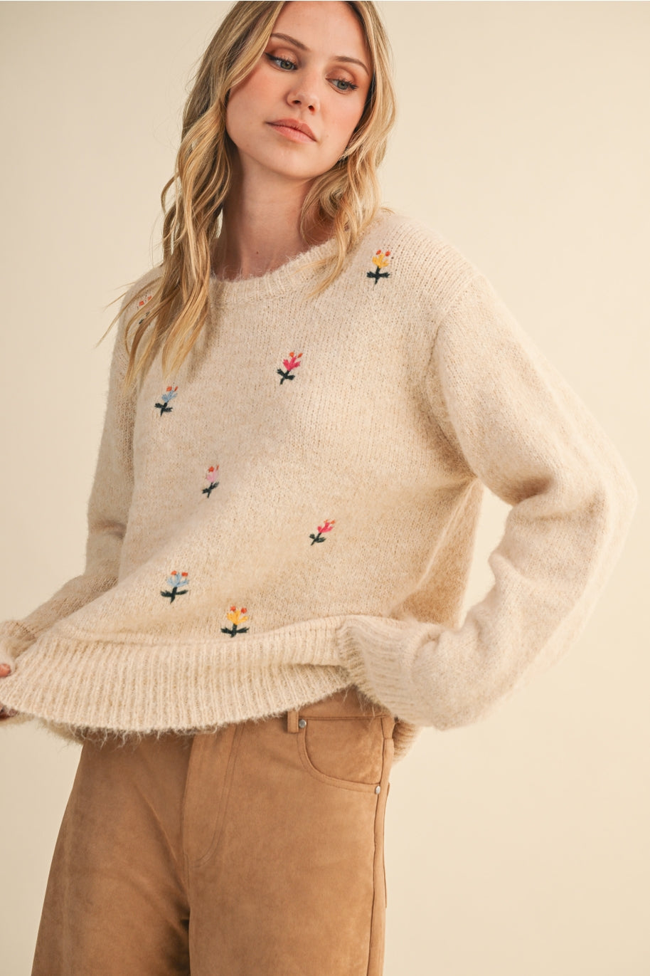 Flower Embroidered Sweater