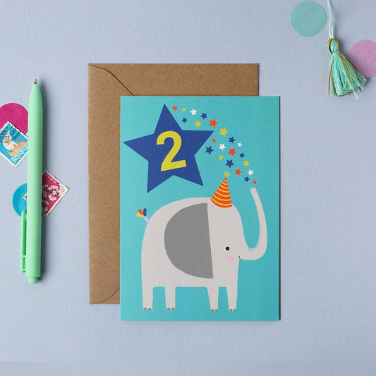 Age 2 Elephant Birthday Card