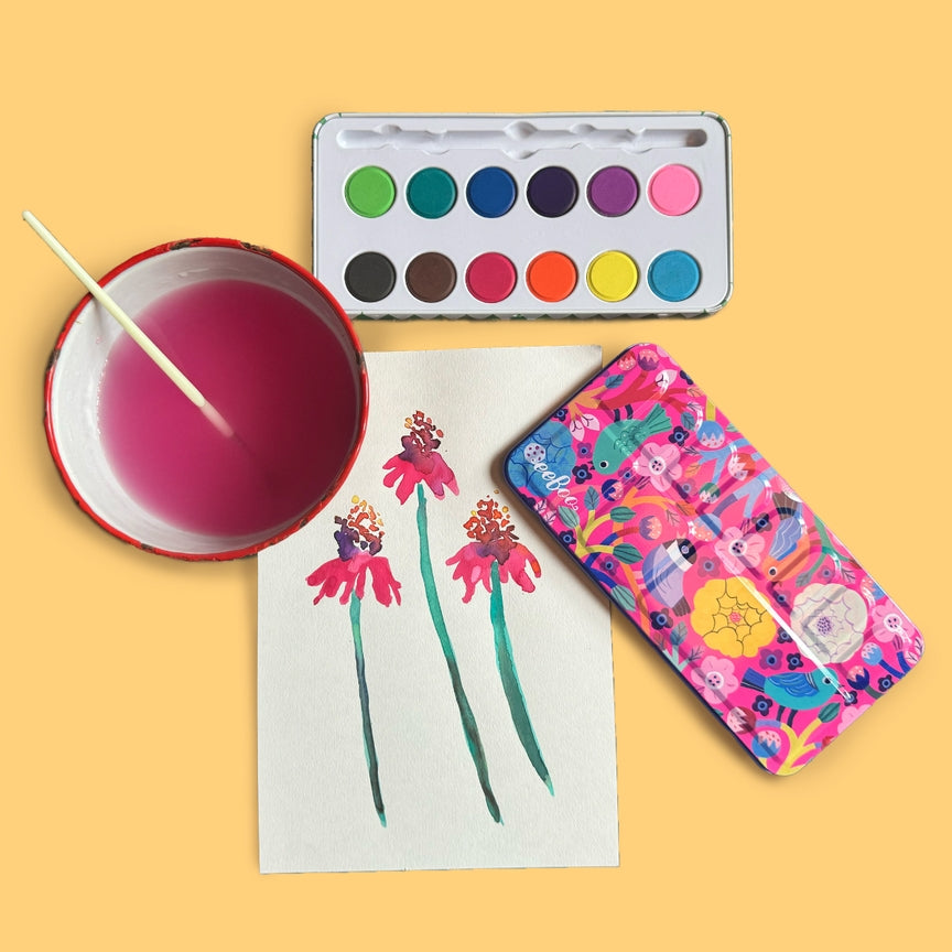 Birds in Fuchsia Watercolors Tin