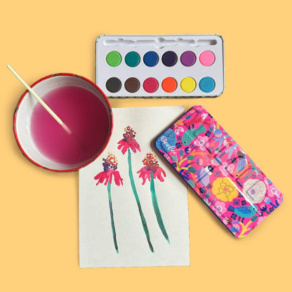 Birds in Fuchsia Watercolors Tin