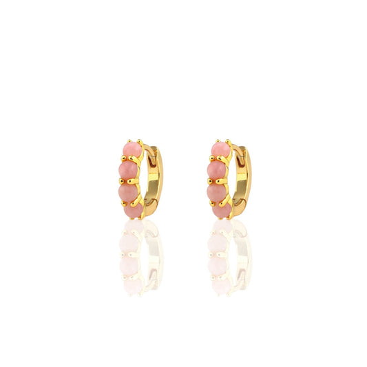 Pink Opal Huggie Hoop Earrings