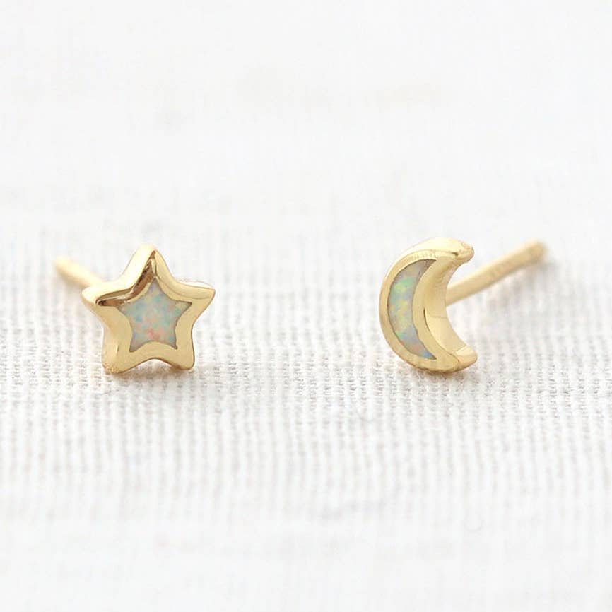 Star & Moon Crystal Stud Earrings