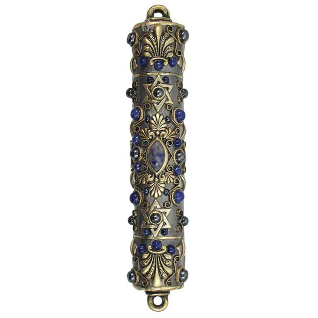Dark Blue & Gold Jeweled Mezuzah