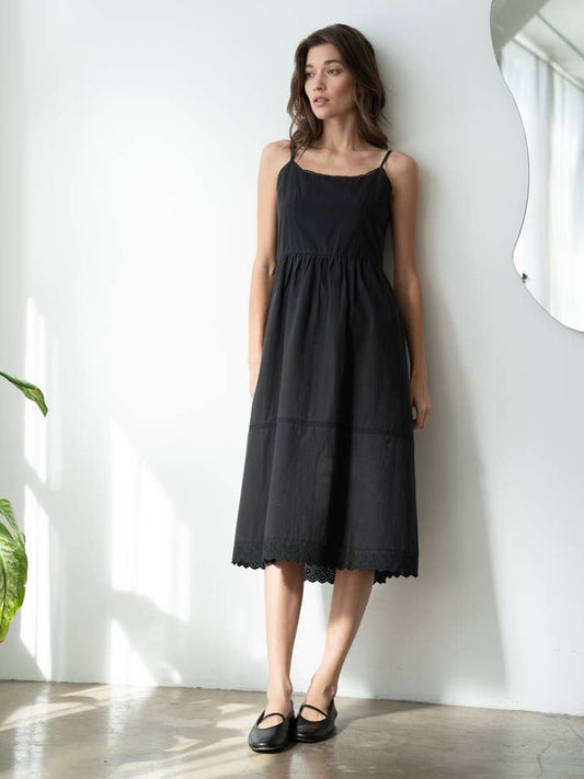 Lace Trimmed Poplin Midi Dress