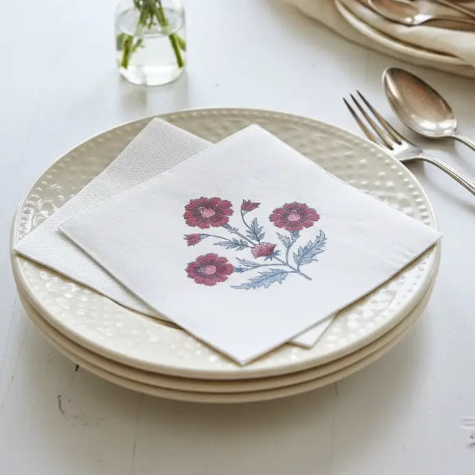 Pink and Blue Floral Cocktail Napkins