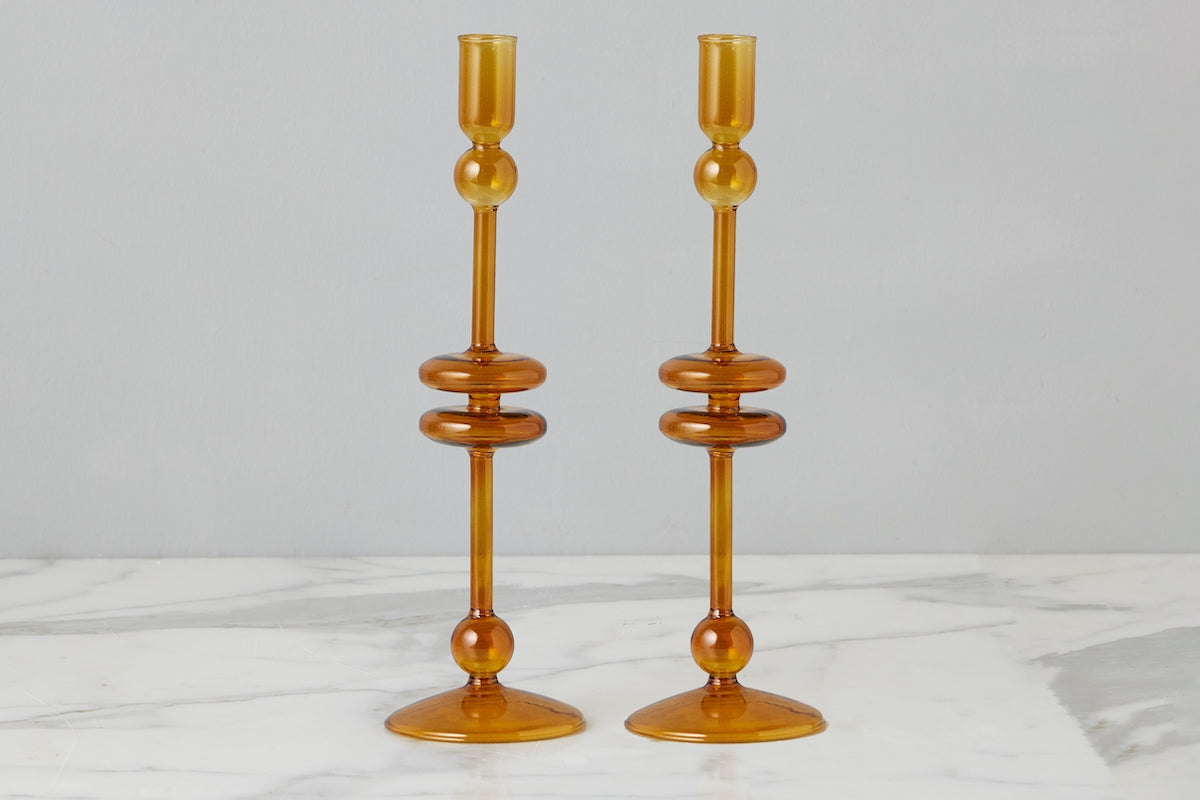 Glass Candlestick Pair
