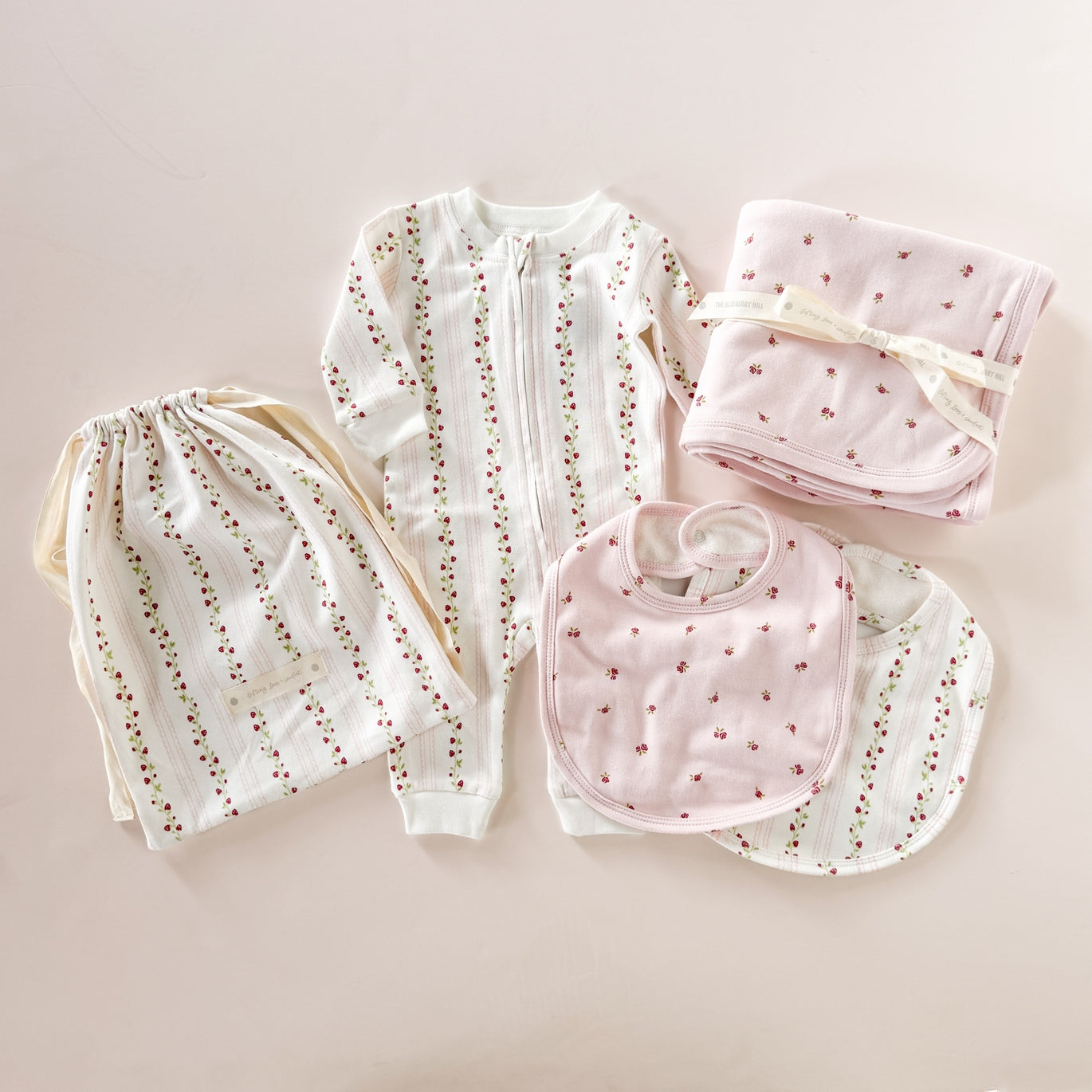 Strawberry Pink Rose Layette Set