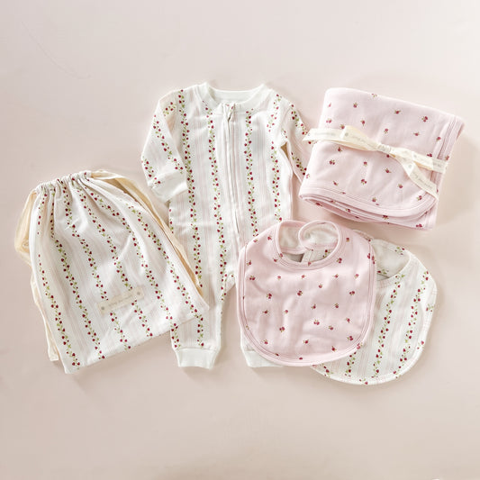 Strawberry Pink Rose Layette Set