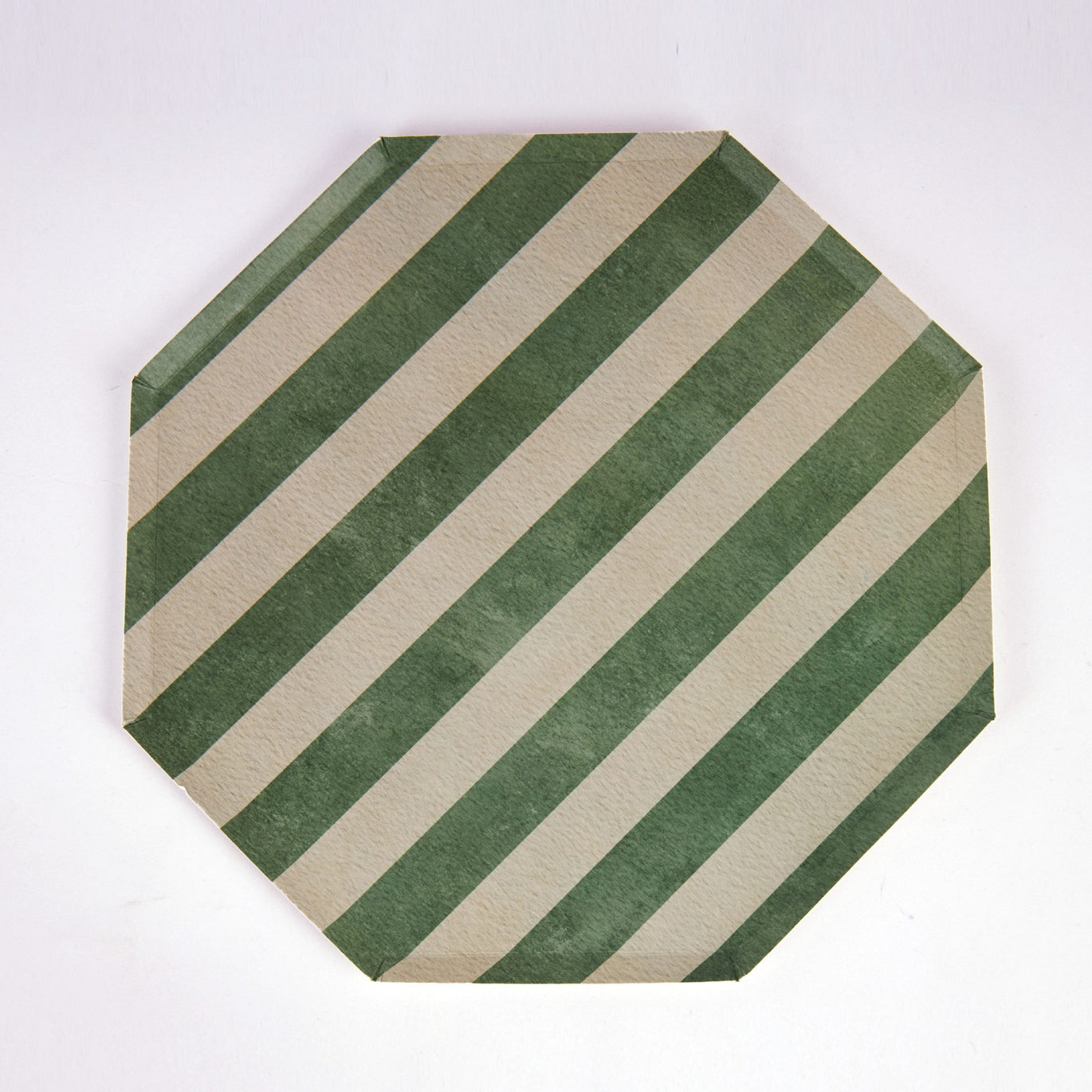 Green and Beige Wide Stripe Plates
