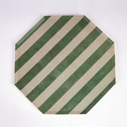 Green and Beige Wide Stripe Plates