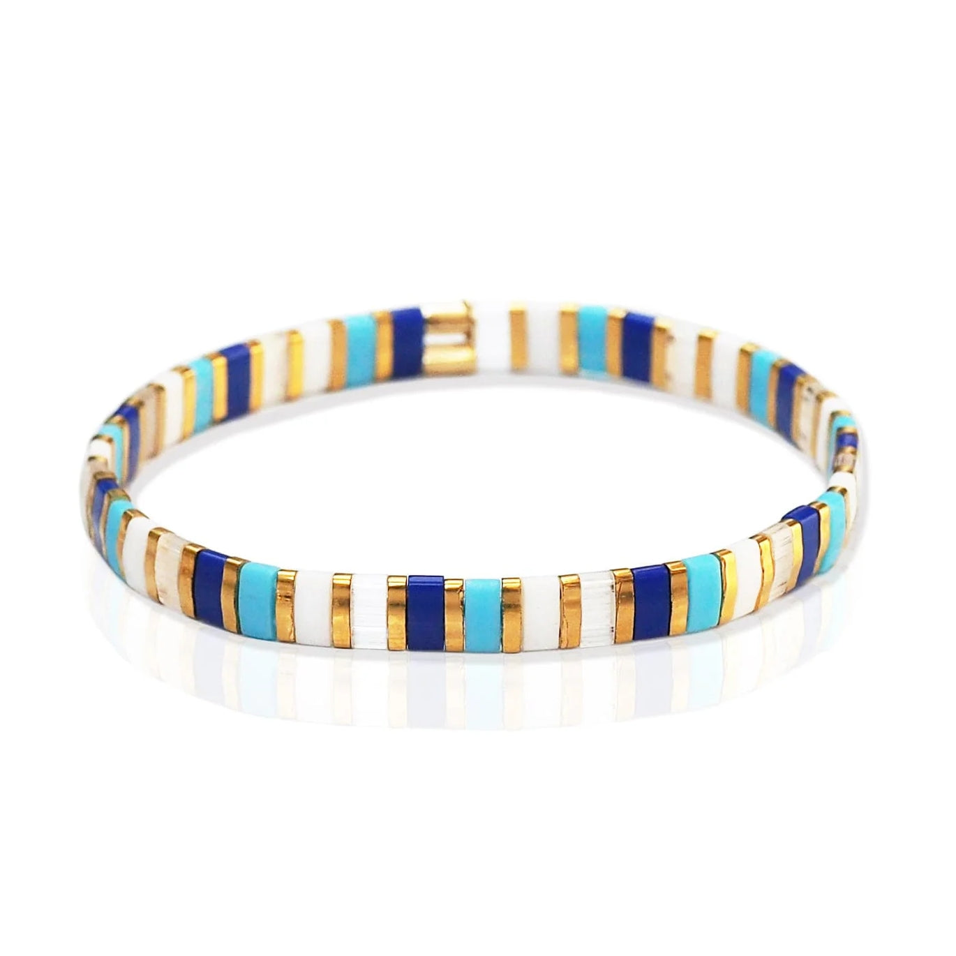 Marbelized Tila Beaded Stretch Bracelet