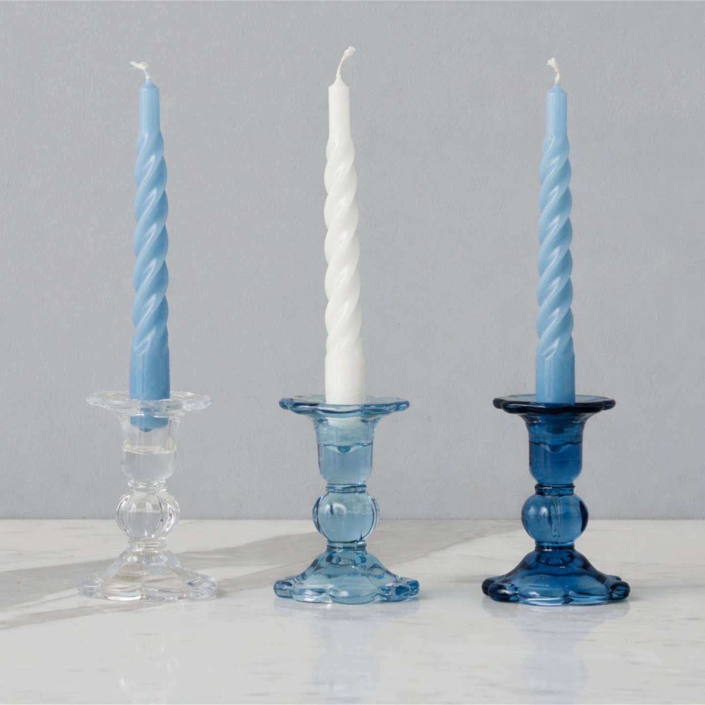 Glass Scalloped Candlesticks