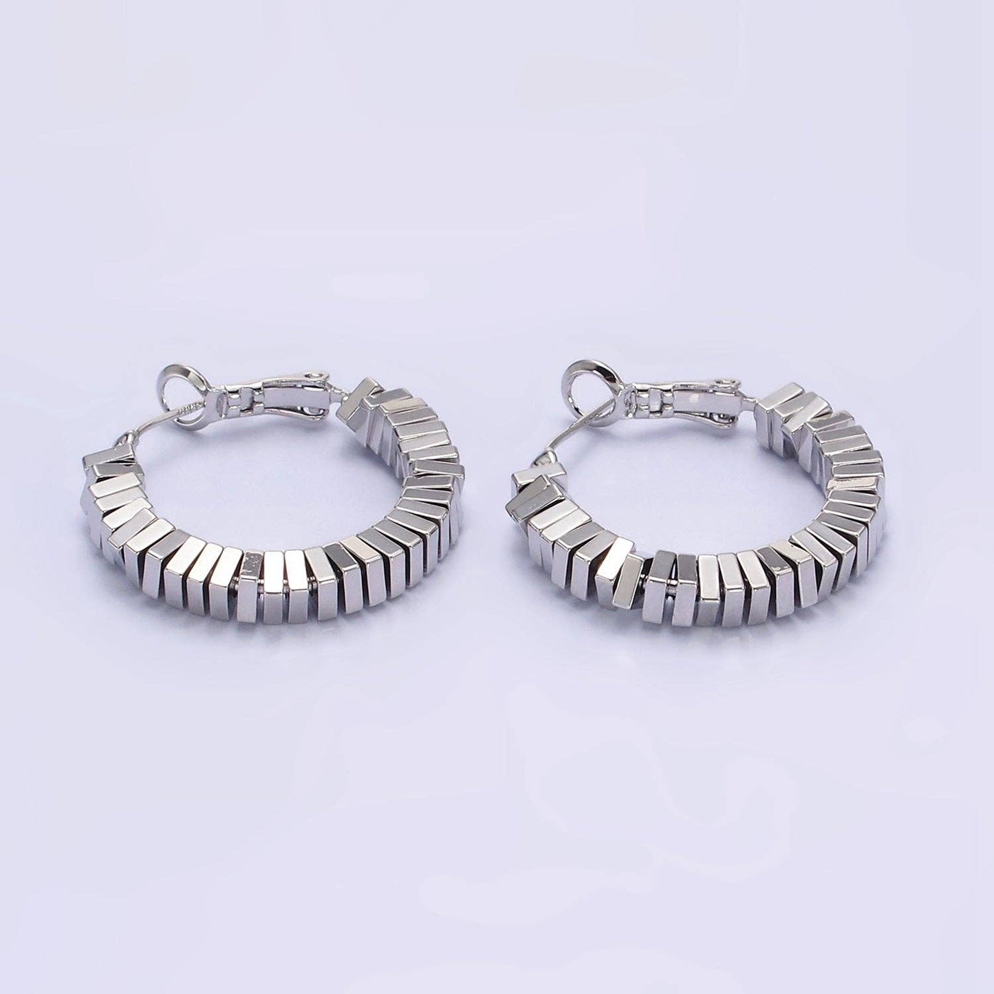 Square Cube Bead Hinge Hoop Earrings