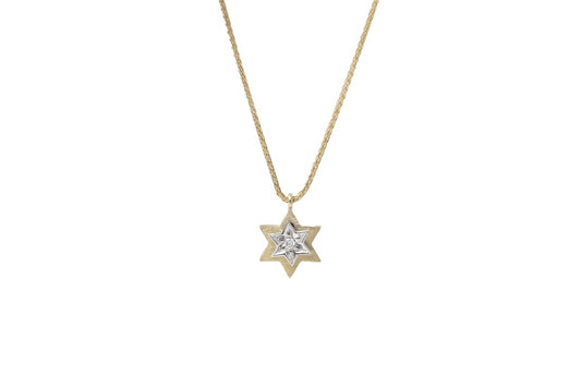 14K Double Star of David Diamond Necklace