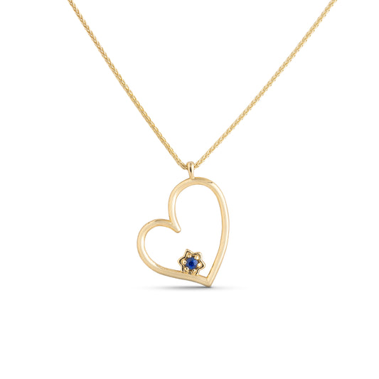 Sapphire Star of David in a Heart Necklace
