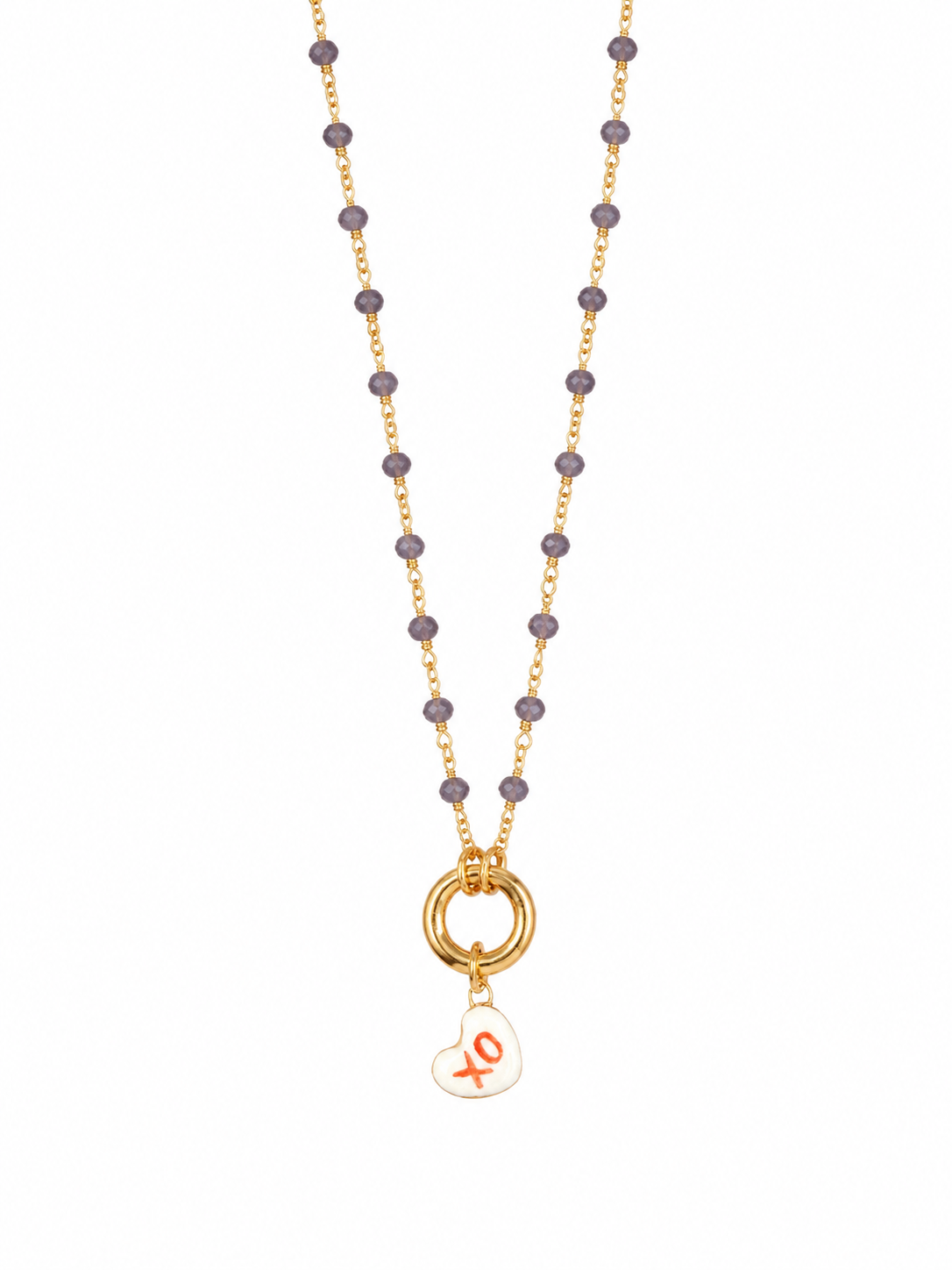 XO Heart Charm Beaded Necklace