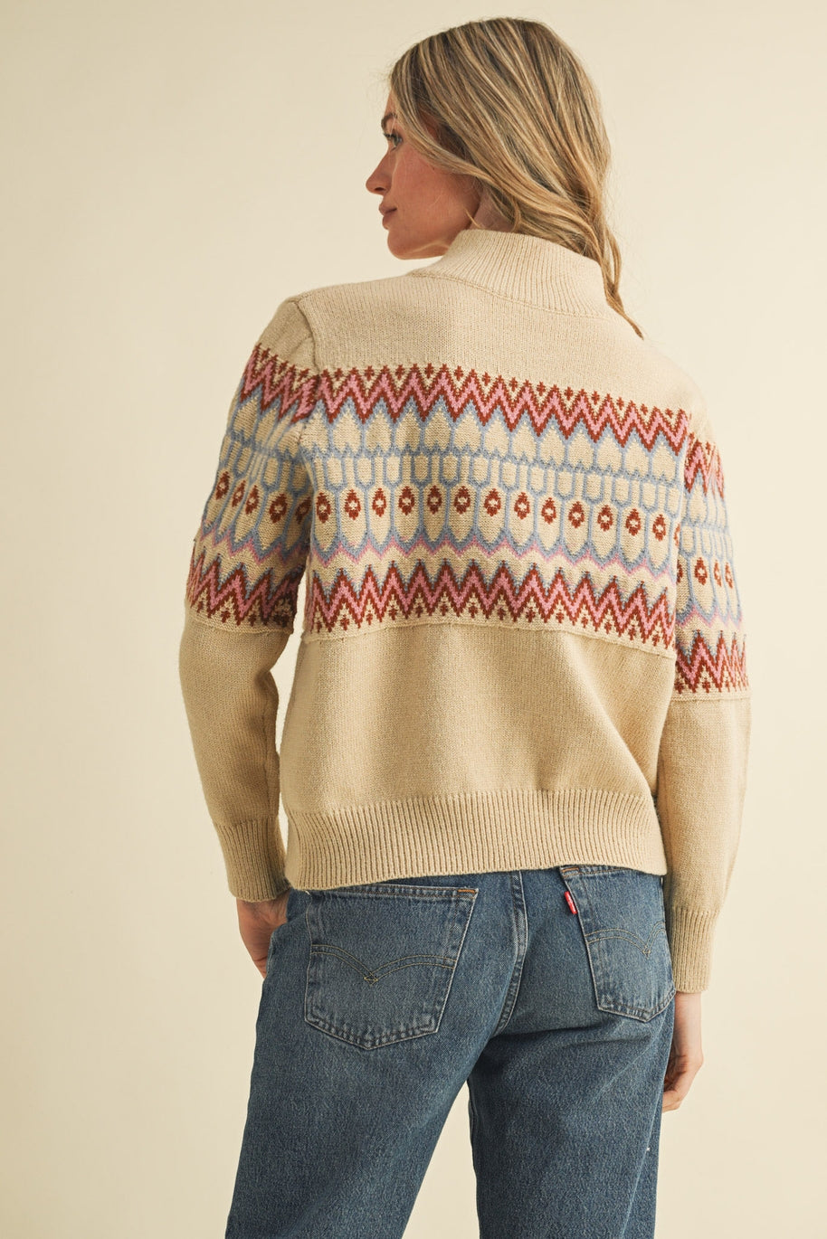 Fair Isle Zip Up Sweater Cardigan