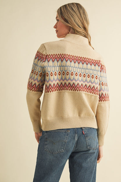 Fair Isle Zip Up Sweater Cardigan
