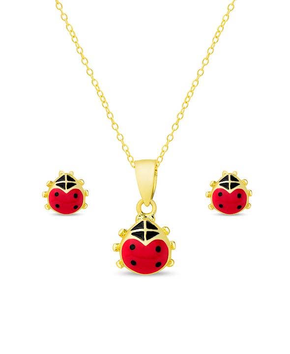 Ladybug Stud Earrings and Necklace