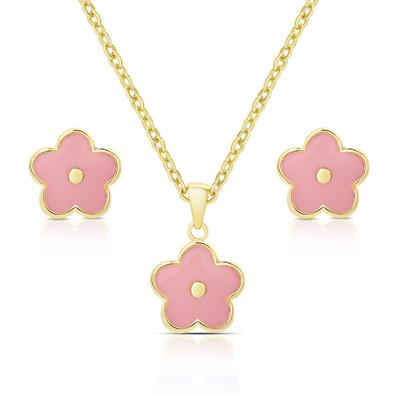 Flower Stud Earrings and Necklace