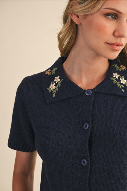 Floral Collar Knitted Top