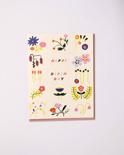Grid Flower Doodles Birthday Card