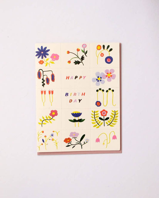 Grid Flower Doodles Birthday Card