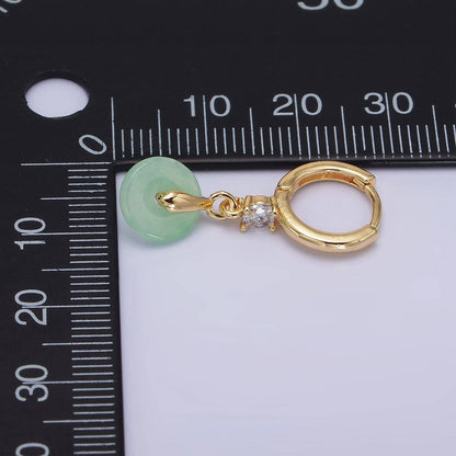 Donut Round Drop CZ Huggie Earrings