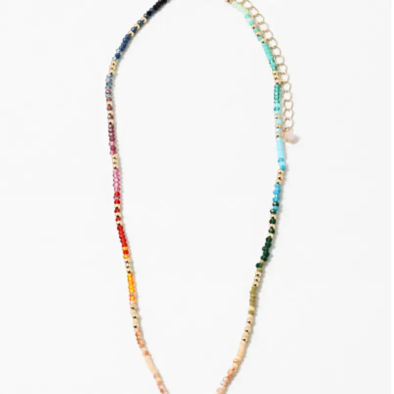 Rainbow Crystal Beaded Stone Necklace