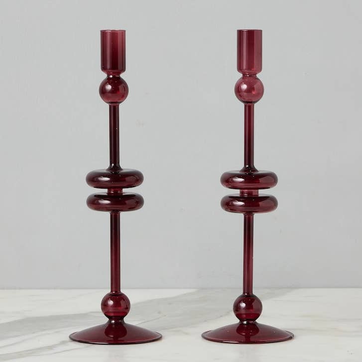 Glass Candlestick Pair