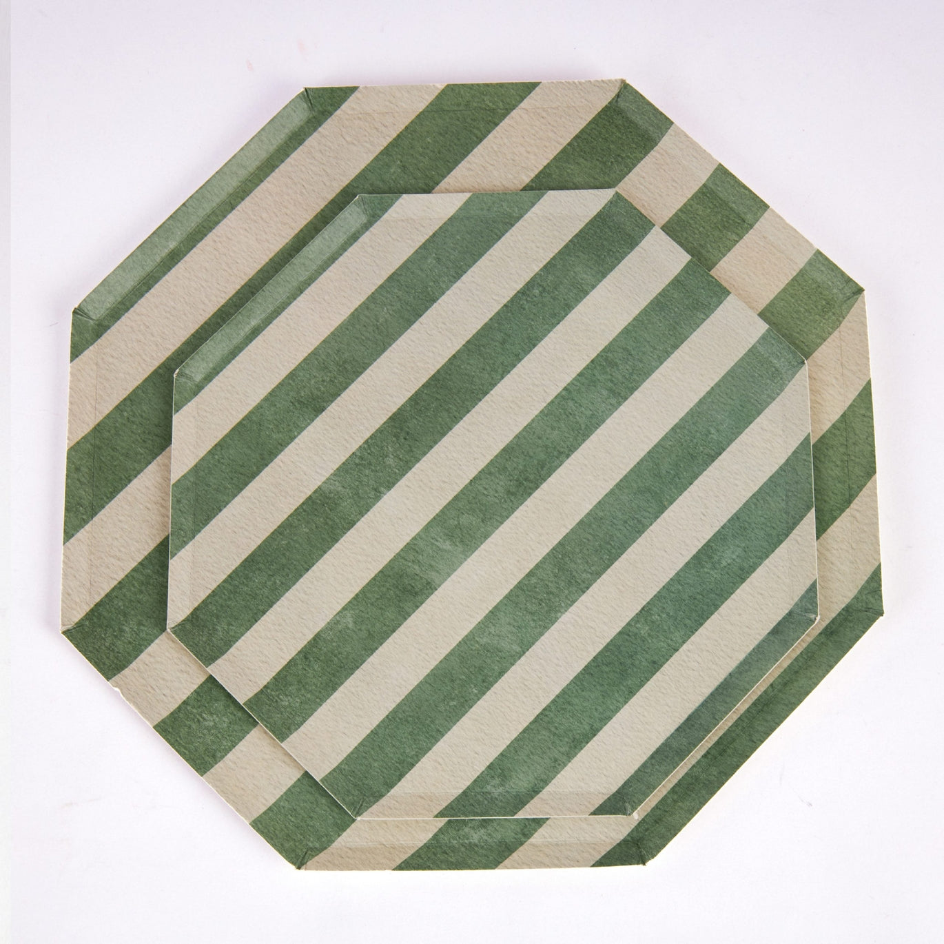 Green and Beige Wide Stripe Plates