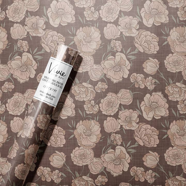Brown Linen Floral Botanical Wrapping Paper