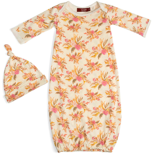 Vintage Floral Newborn Gown and Hat Set