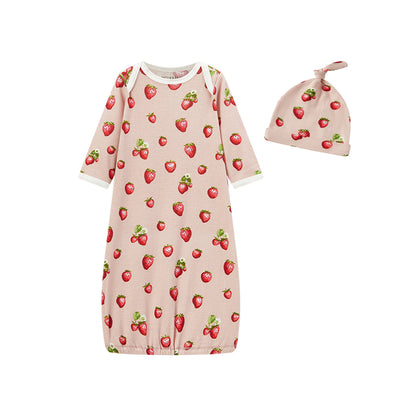 Strawberry Organic Cotton Gown and Hat Set