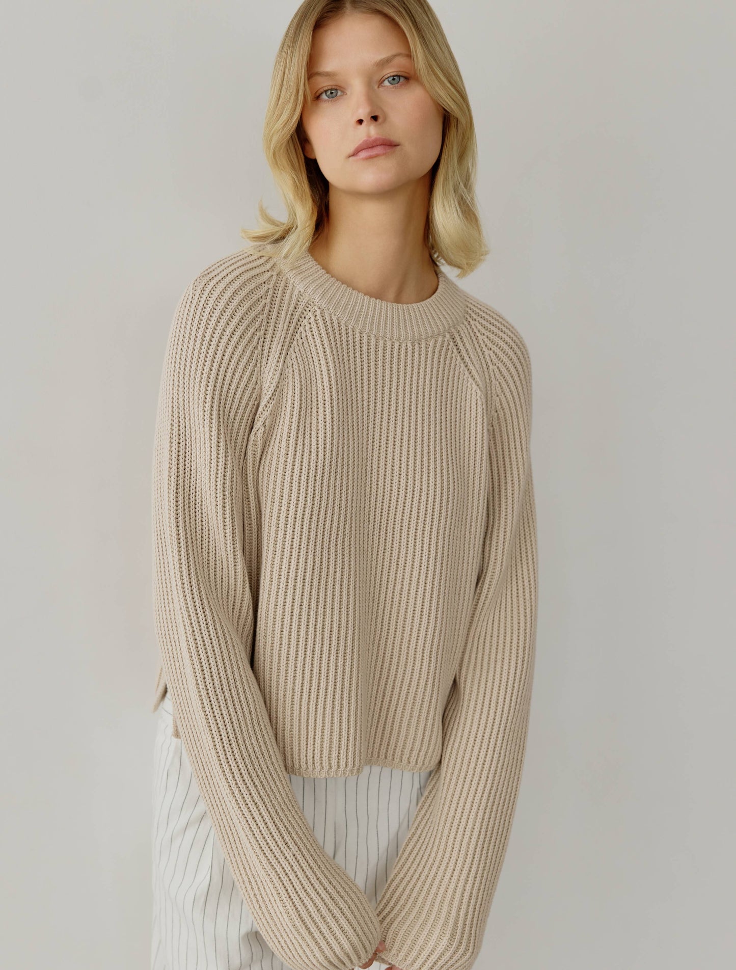 Devin Two Tone Cropped Ribbed Sweater