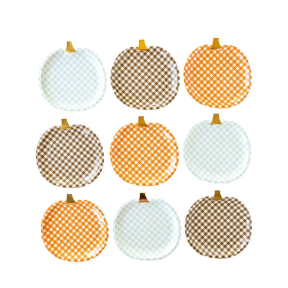 Harvest Gingham Pumpkin Shaped Paper Plate Set