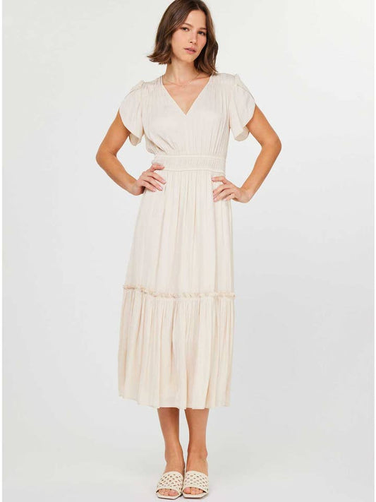 V-Neck Tiered Midi Dress