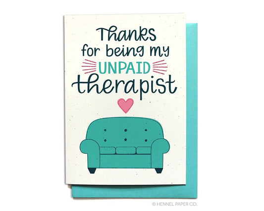 Unpaid Therapist Thank You Card