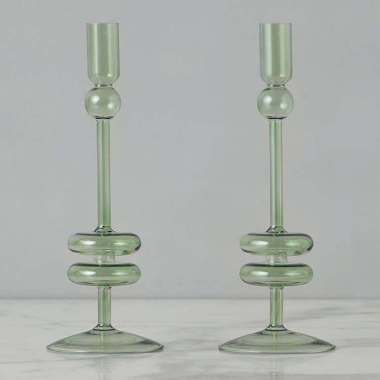 Glass Candlestick Pair