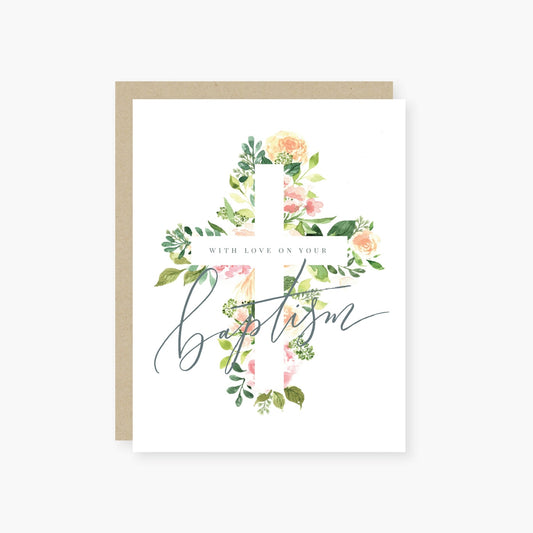 Floral Cross Baptism Card