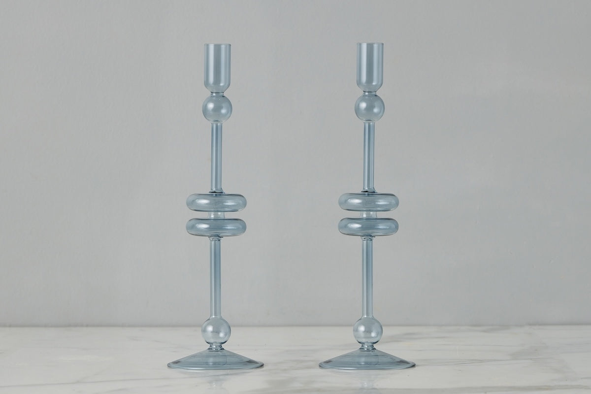 Glass Candlestick Pair