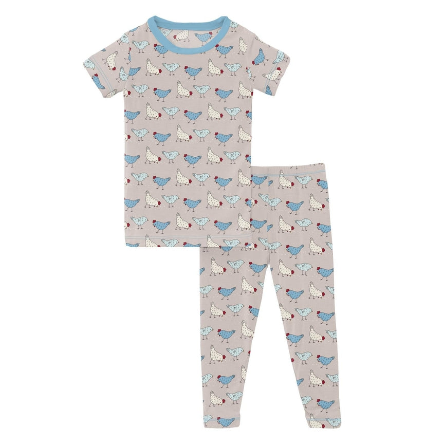 Short Sleeve Pajama Set in Latte Chickens