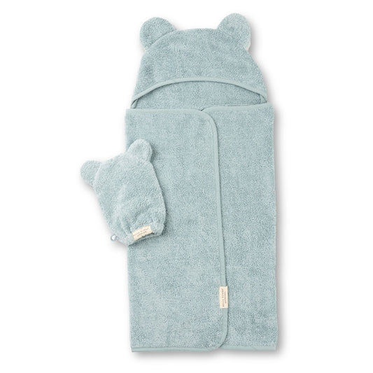 Fog Blue Hooded Towel and Wash Mitt