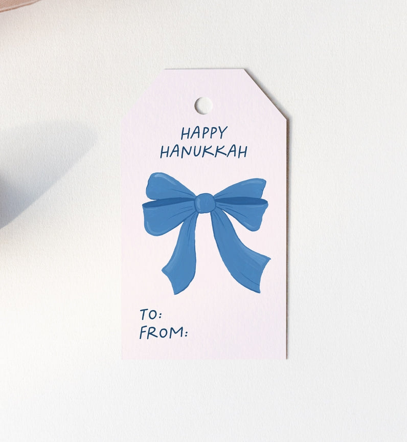 Happy Hanukkah Bow Gift Tag Set