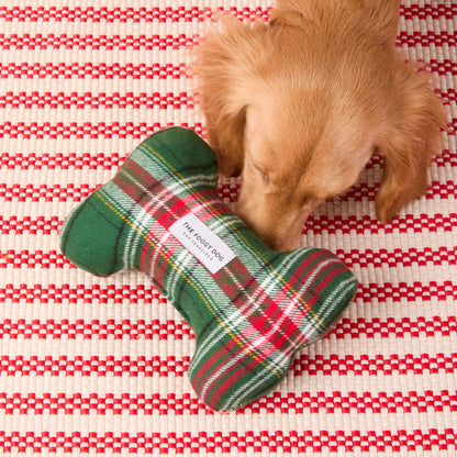 Holly Jolly Plaid Flannel Dog Squeaky Toy