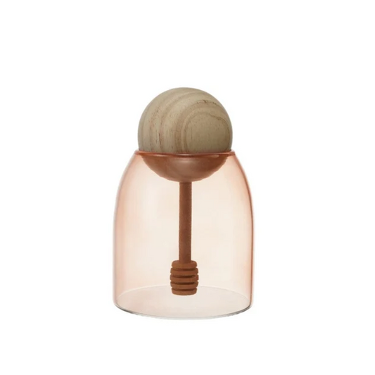 Glass Honey Jar with Wood Ball Honey Dipper