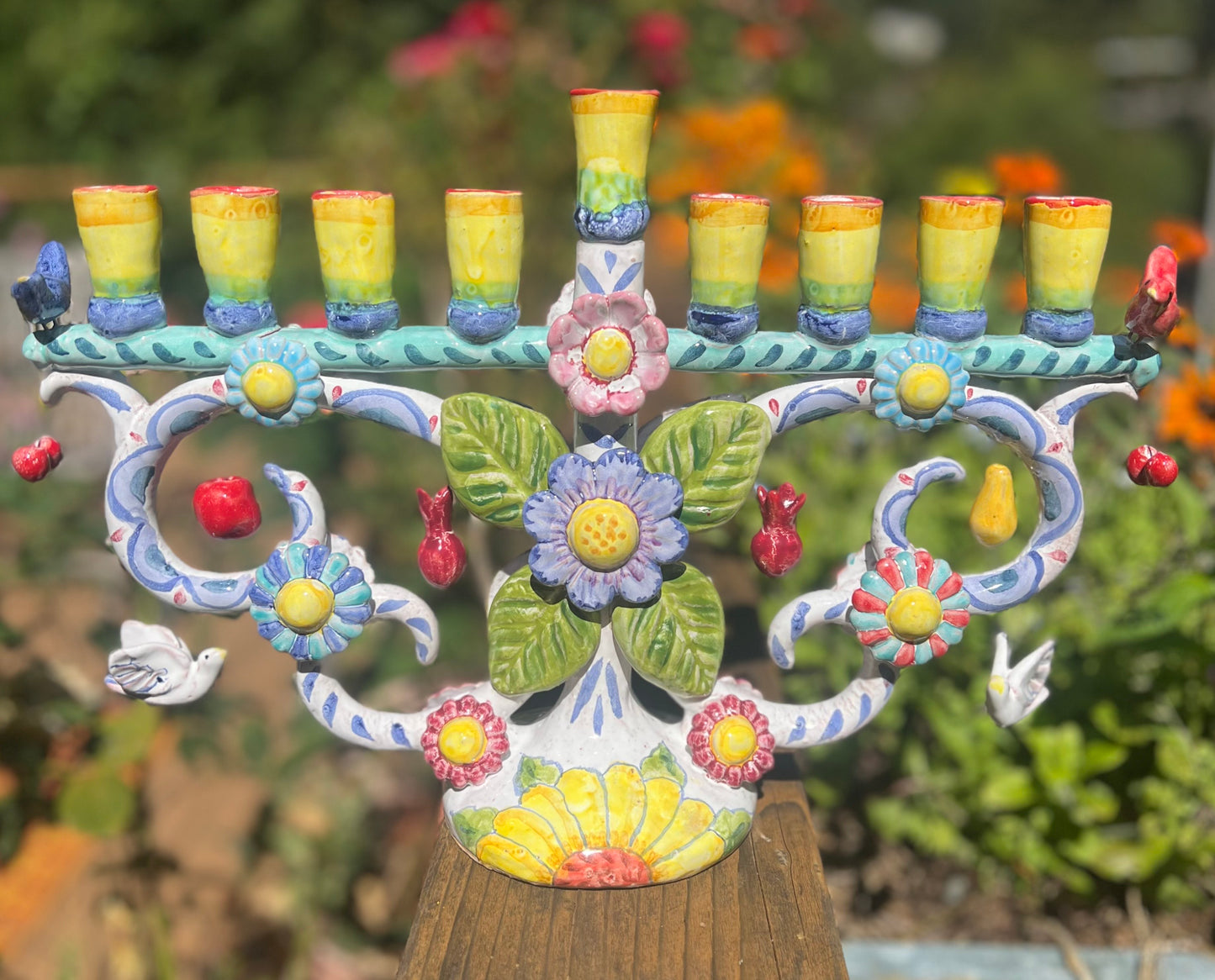 Majolica Pastel Floral Menorah