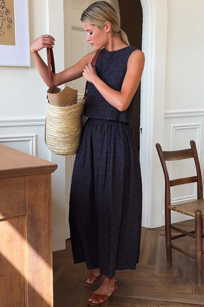 Wide Hem Eyelet Skirt