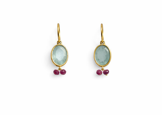 Aquamarine and Ruby Gold Earrings